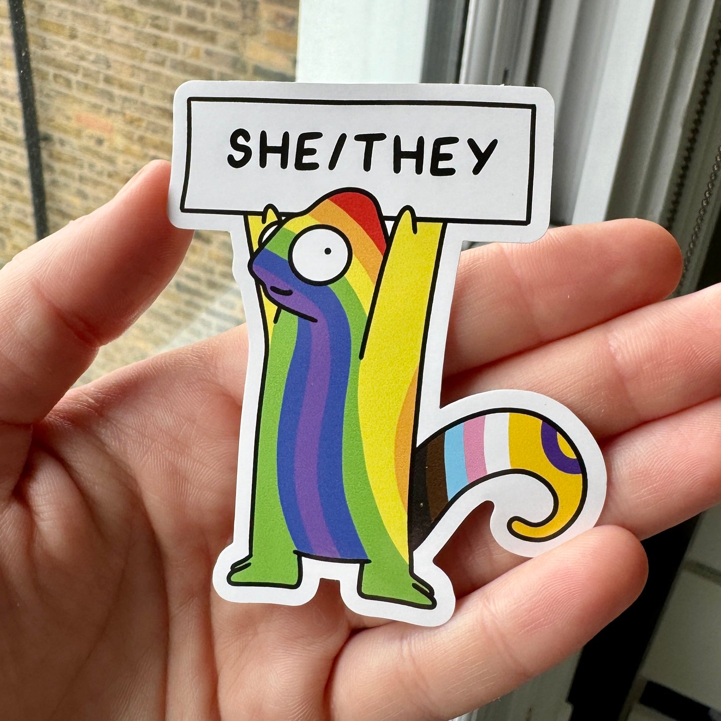 Queer Chameleon Pronoun Sticker